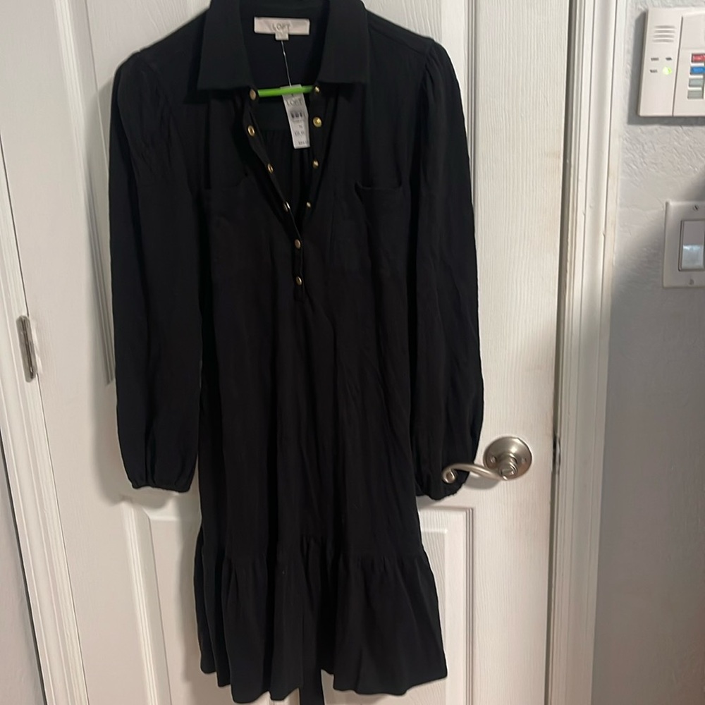 NWT Black LOft black dress with belt